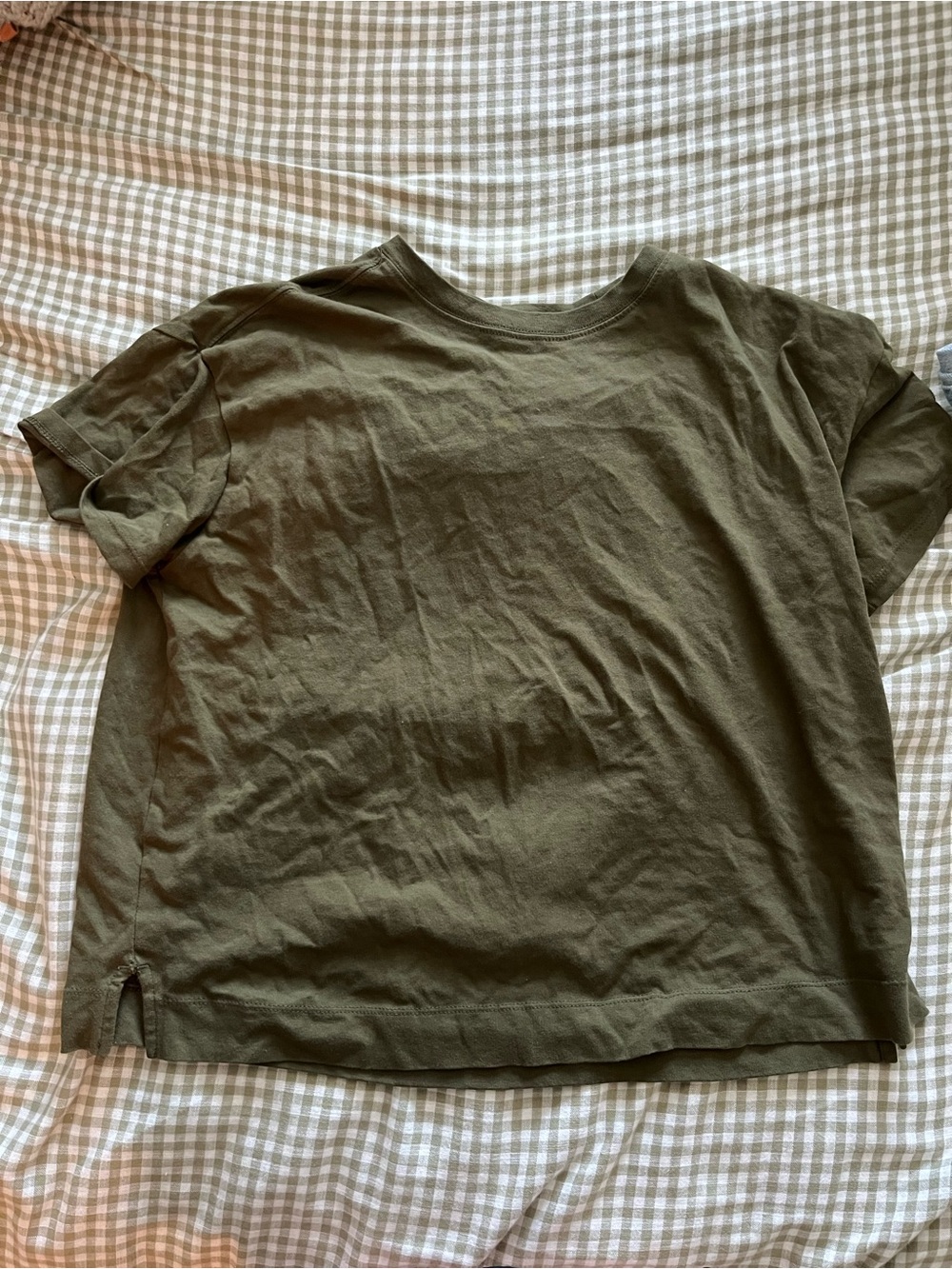 Women's Olive Green Short Sleeve Vintage Tee Crewneck Shirt